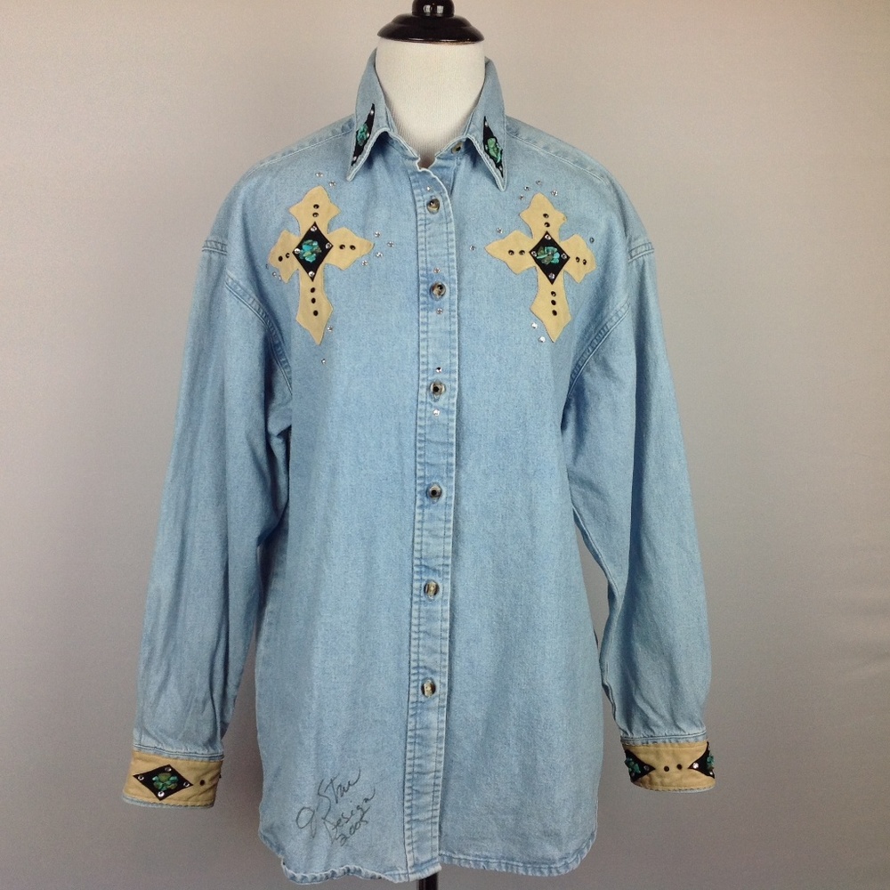 J-Star Design Art To Wear Denim Shirt Women Medium